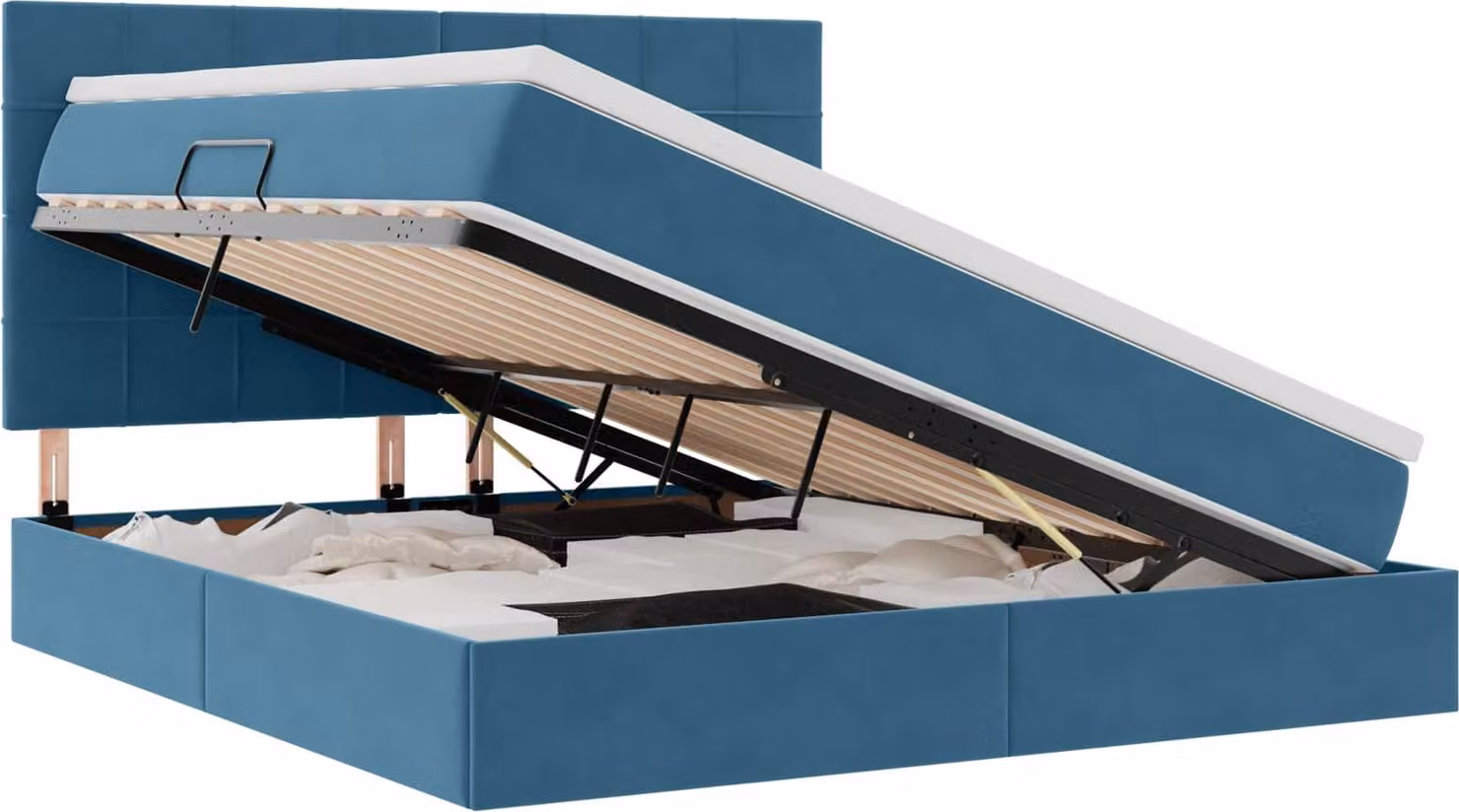 Letto con contenitore LED e materasso Blu Scuro 160 x 200 cm