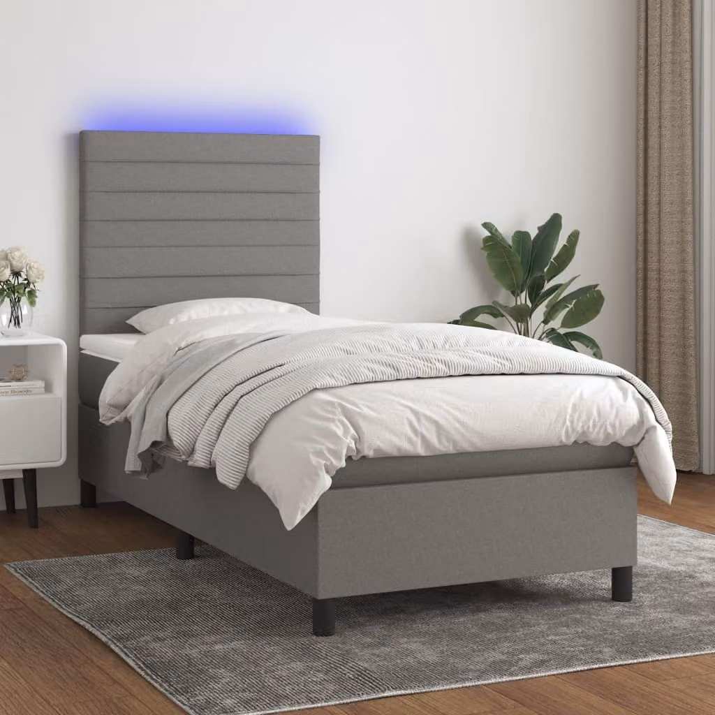 Maison Exclusive - Letto a Molle Materasso e LED Grigio Scuro 100x200cm in Tessuto