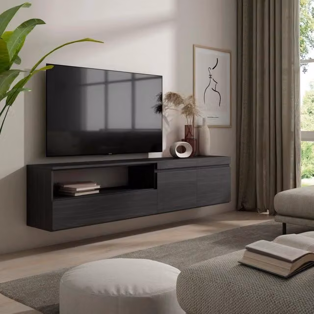 Mobile TV, 200x35x45cm, soggiorno, Per TV fino a 80", da appendere, Nero RF2180