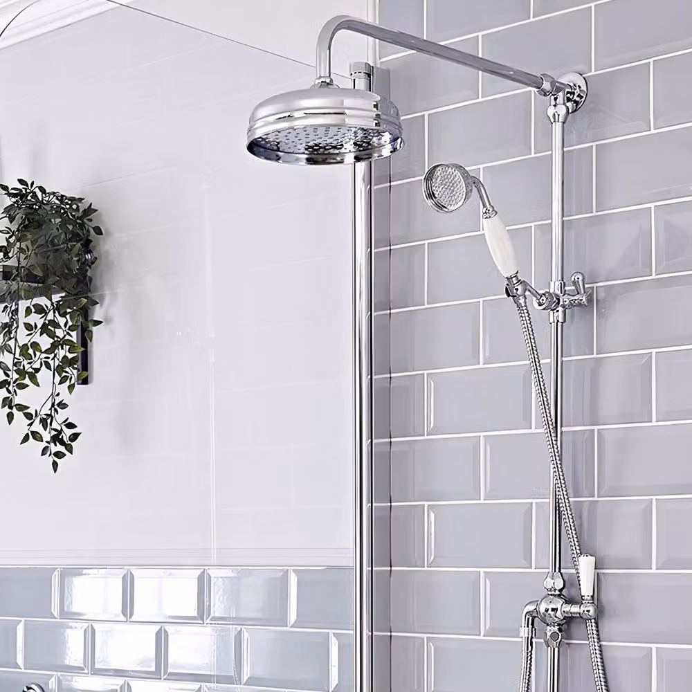 Asta Doccia con Soffione - Doccetta Cromo/Bianco - Design elegante - Set completo - Elizabeth