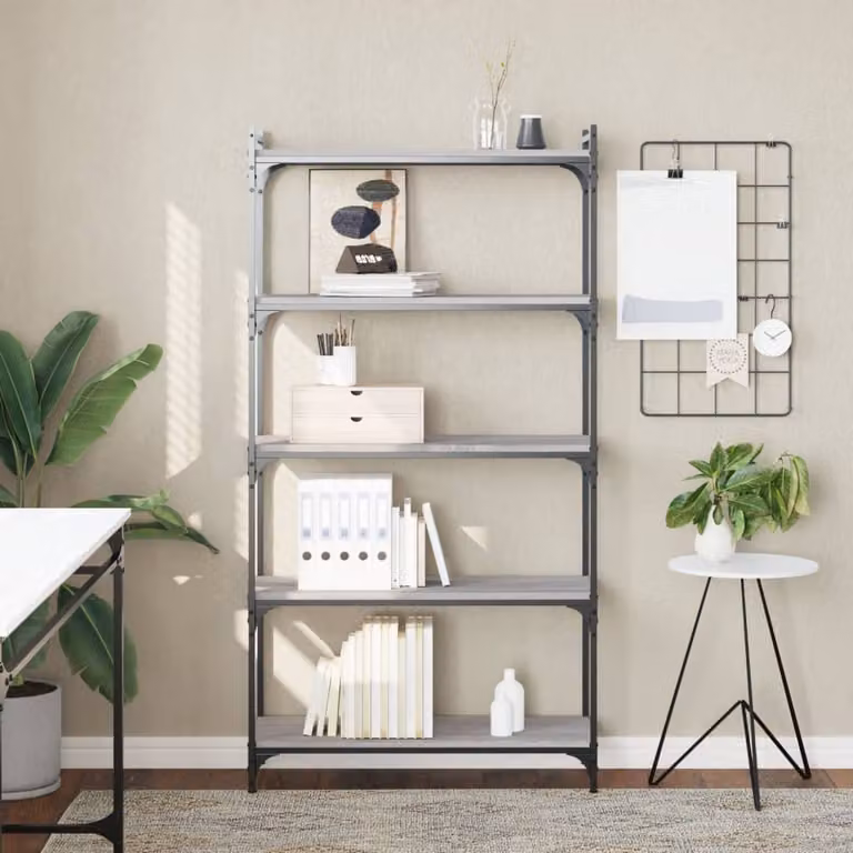 Libreria vidaXL con 5 Ripiani in Stile Industrial, Grigio Sonoma, L 80 cm x P 30 cm x H 154 cm