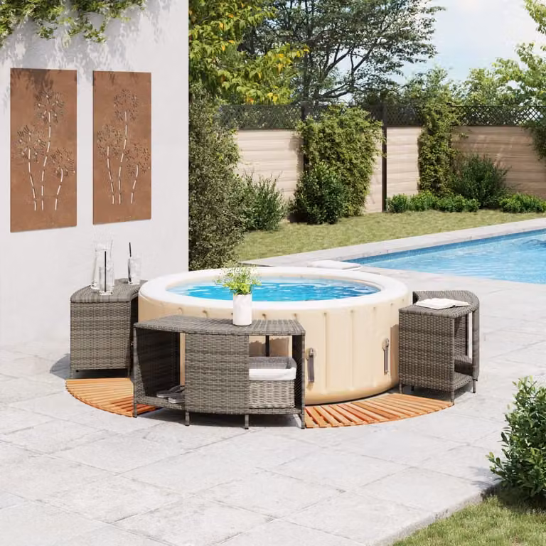 vidaXL Bordo per Spa Grigio in Polyrattan e Legno Massello di Acacia