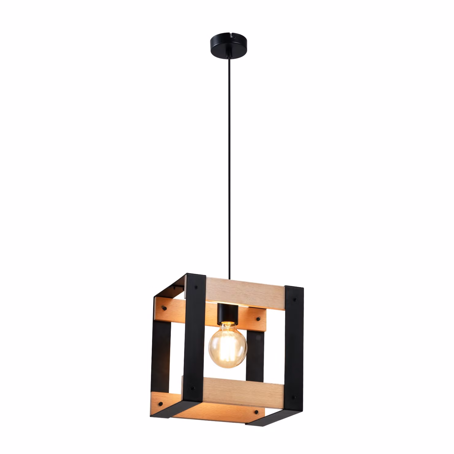 ZMH Luce a sospensione Legno Vintage 1 Fiamma Tavolo da pranzo Lampada a sospensione Industial Nero Metallo E27 Lampada a sospensione Lampadario a sospensione per Sala da pranzo Cucina Soggiorno