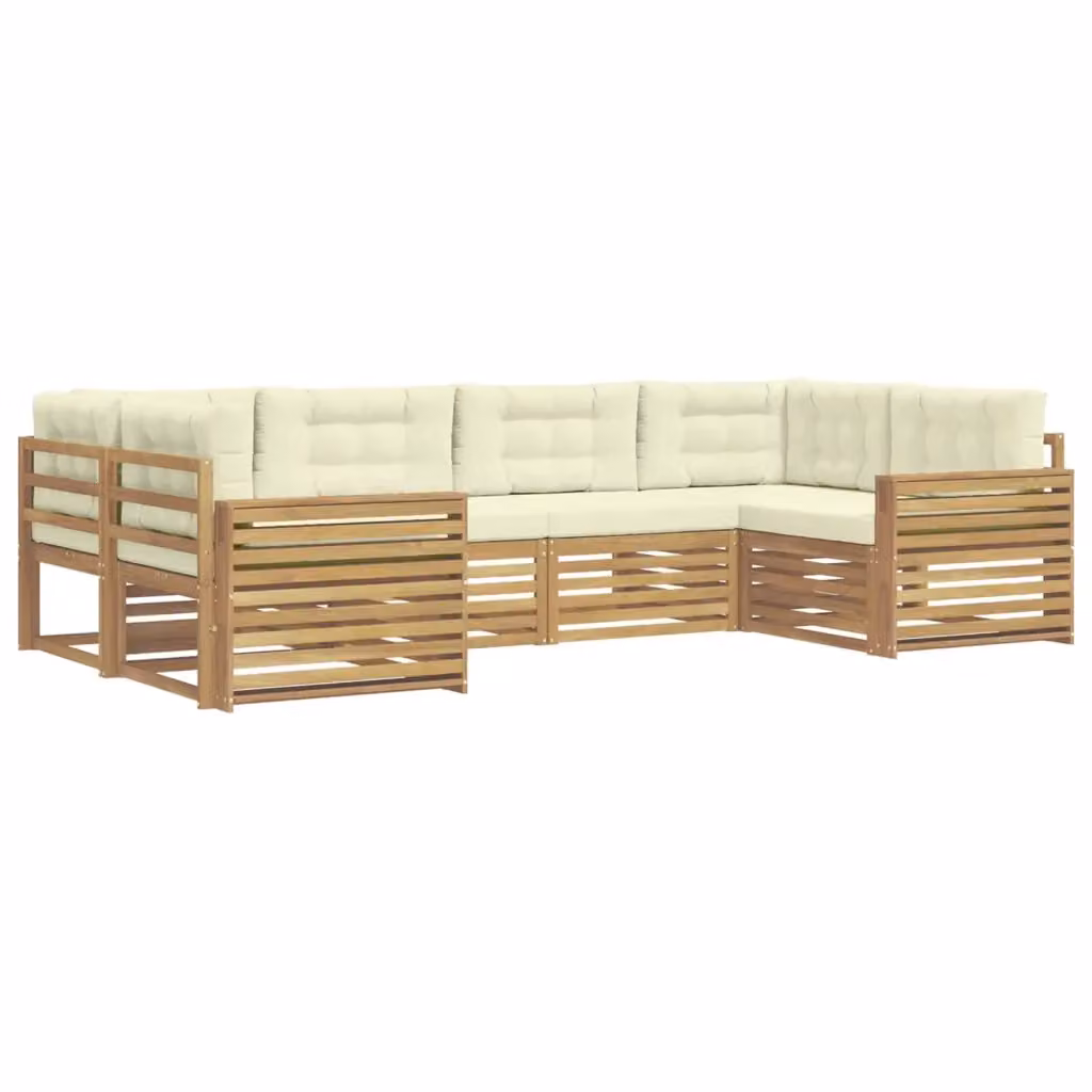 Set di divani da esterno a L vidaXL in legno di acacia con cuscini Bianco e Beige – 2