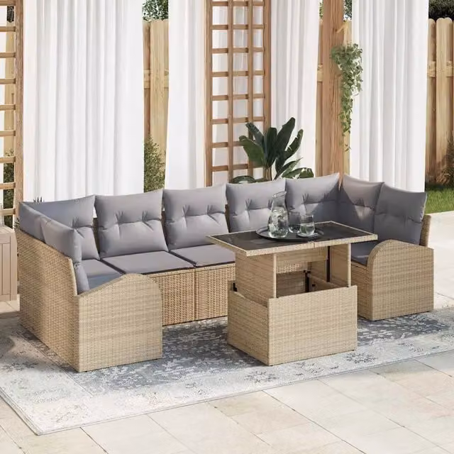 vidaXL Set Divano da Giardino a Forma di U con 8 Pezzi, Colore Grigio e Beige, con Cuscini e Tavolino da Caffè, Struttura in Acciaio Verniciato a Polvere e Tessuto Resistente ai Raggi UV – 1