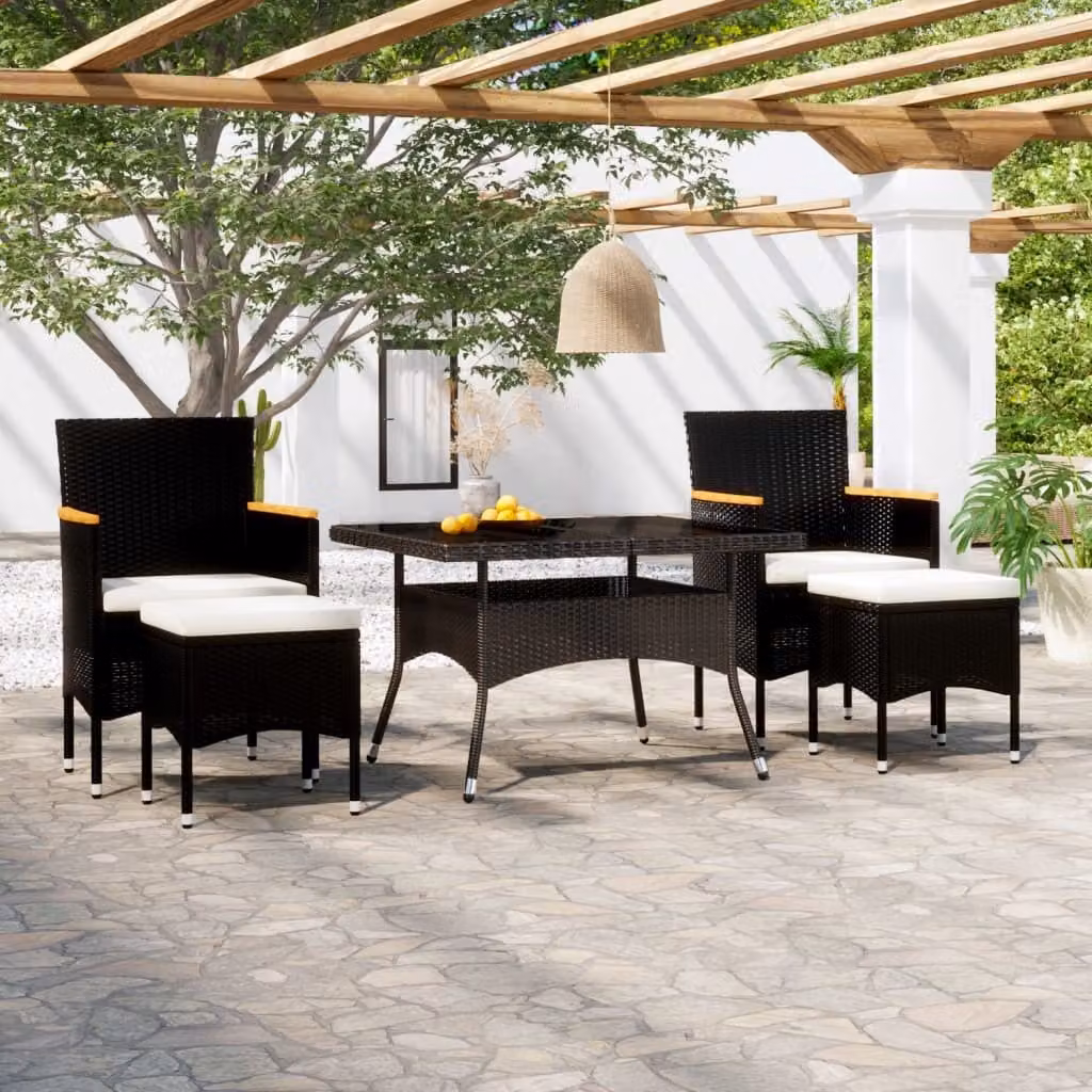 Maison Exclusive - Set da pranzo da giardino a 5 pezzi in rattan sintetico e vetro temperato nero