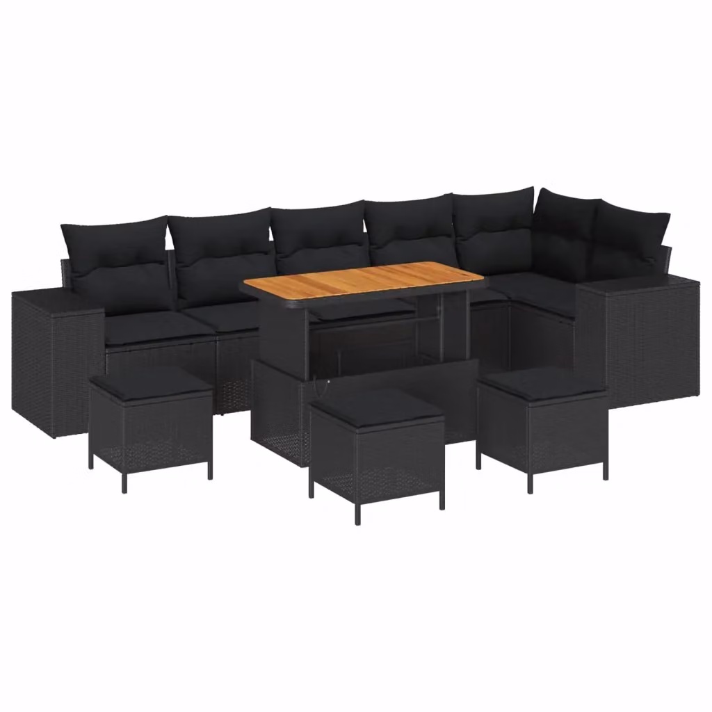 Set Divano da Giardino vidaXL 10 Pezzi Nero con Cuscini e Tavolino in Polyrattan e Acciaio – 2
