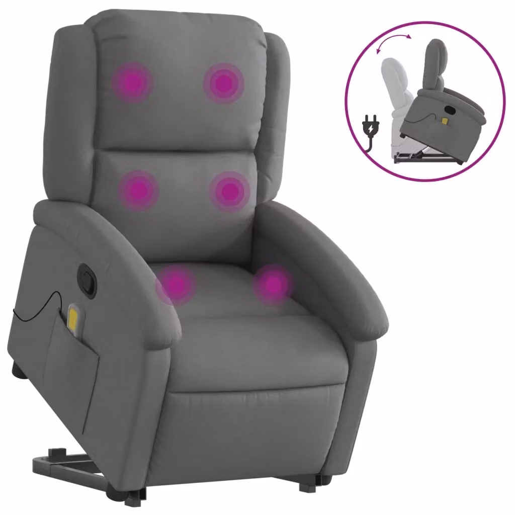 Poltrona Alzapersona Reclinabile con Assistenza Elettrica vidaXL Grigio con Braccioli e Imbottitura in Schiuma – 2