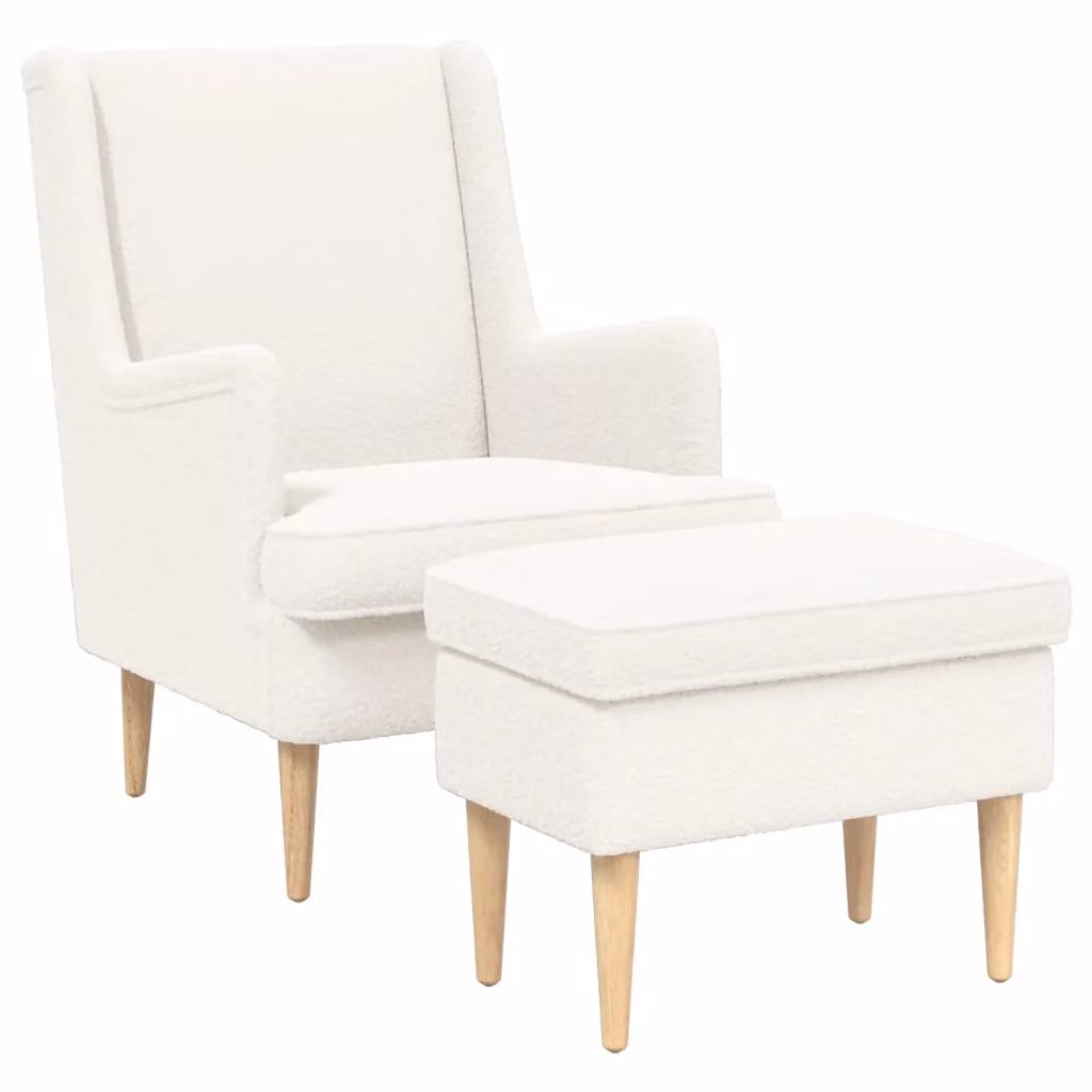 Set di Poltrona con Ottoman vidaXL in tessuto Bouclé Beige e Bianco – 2