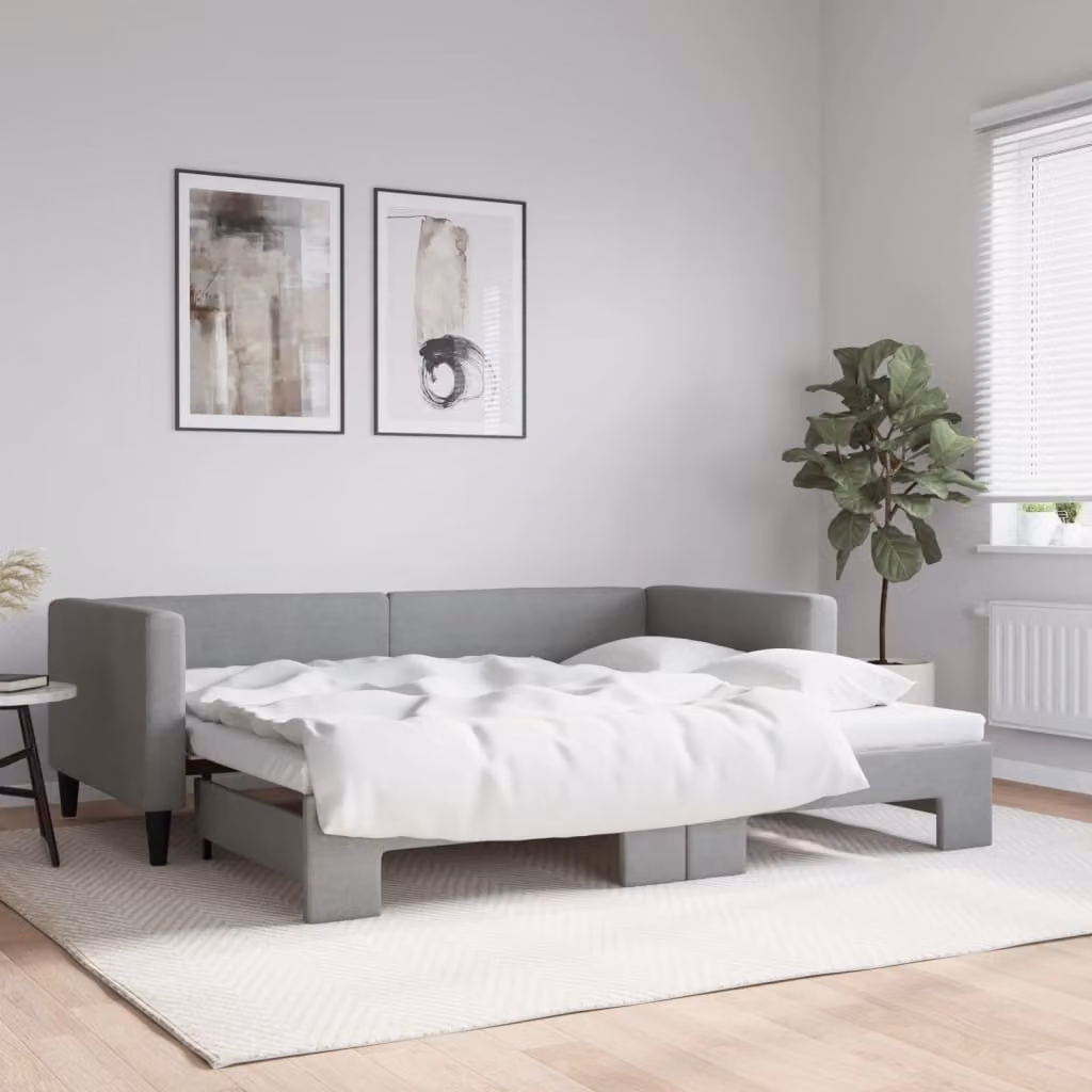 vidaXL Divano Letto Moderno con Letto Estraibile Grigio Chiaro in Tessuto L/P/H: 213 x 110 x 68 cm con Materasso 100 x 190 cm