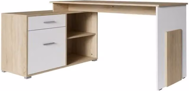 Scrivania ad angolo - rovere chiaro e bianco - Collezione COMO