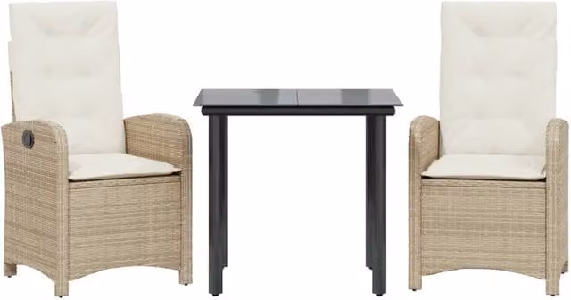 Set da Pranzo da Giardino 3 pz | Set Salotto da Giardino con Cuscini Beige in Polyrattan