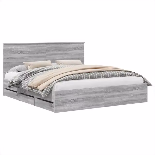 Letto matrimoniale | Letto per adulti | Struttura del letto con cassetto Grigio Sonoma 180 x 200 cm