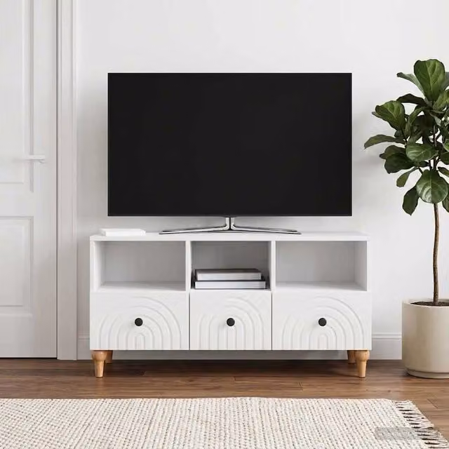 Mobile TV moderno vidaXL bianco lucido con finitura legno L/P/H: 102 x 34,5 x 50 cm – 1