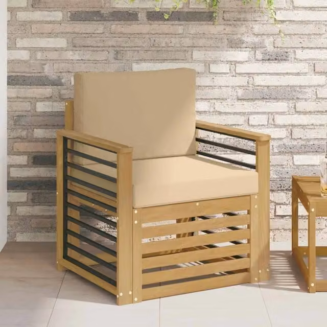 Set di divani da esterno DESIGN IN in legno di acacia e tessuto in poliestere bianco e beige per giardino e terrazza
