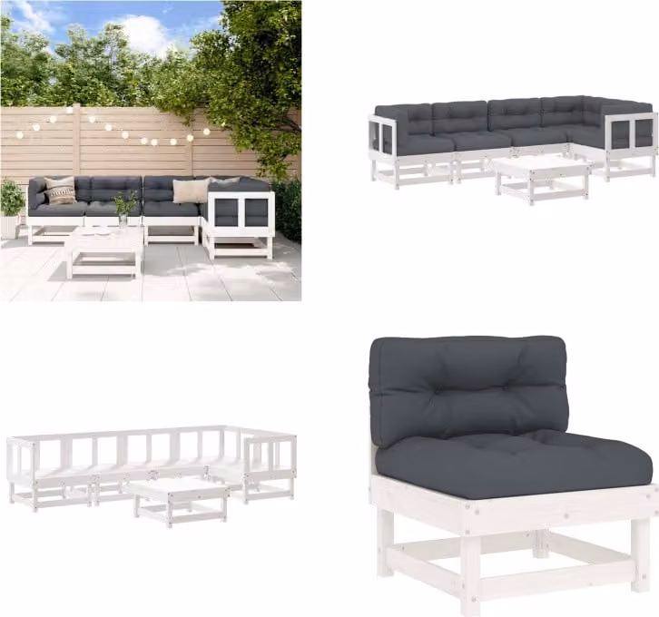 vidaXL set da salotto da giardino 6 pezzi con cuscini in legno massiccio bianco - Set da salotto da giardino - Set da salotto da giardino - Set da salotto da esterno