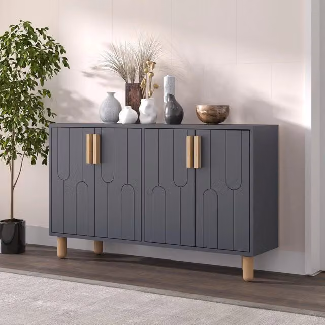 Madia Venerina DMORA con 2 ripiani, colore nero antracite, L/P/H: 120 x 30 x 74 cm