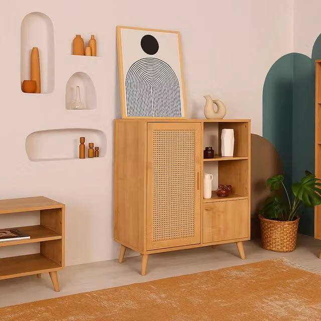 Credenza Sfalerite DMORA in legno color quercia per soggiorno e cucina L: 90 cm, P: 40 cm, H: 110 cm – 1