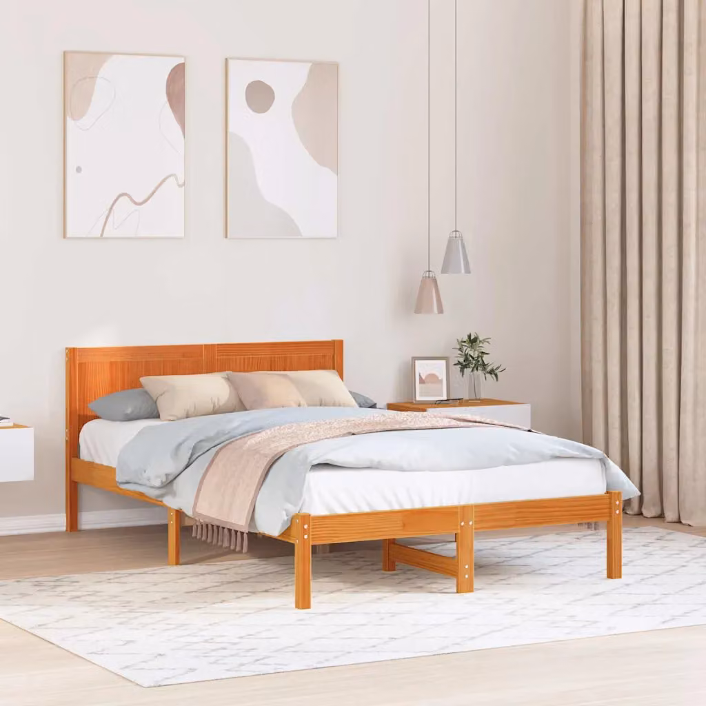 Struttura del letto in legno massello di pino vidaXL, Marrone, L/P/H: 120 x 200 x 102,5 cm – 1