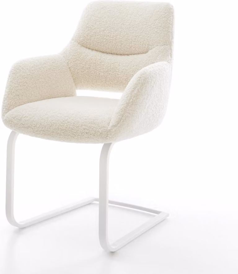 DELIFE Sedia a sbalzo Yago-Flex con braccioli Tessuto teddy Beige Sedia a sbalzo piatta Bianca Molle insacchettate