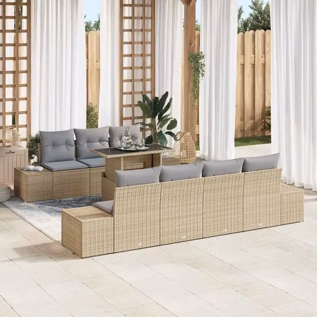vidaXL Set Divano da Giardino a Forma di U con Tavolino da Caffè, 8 Pezzi, Beige e Grigio