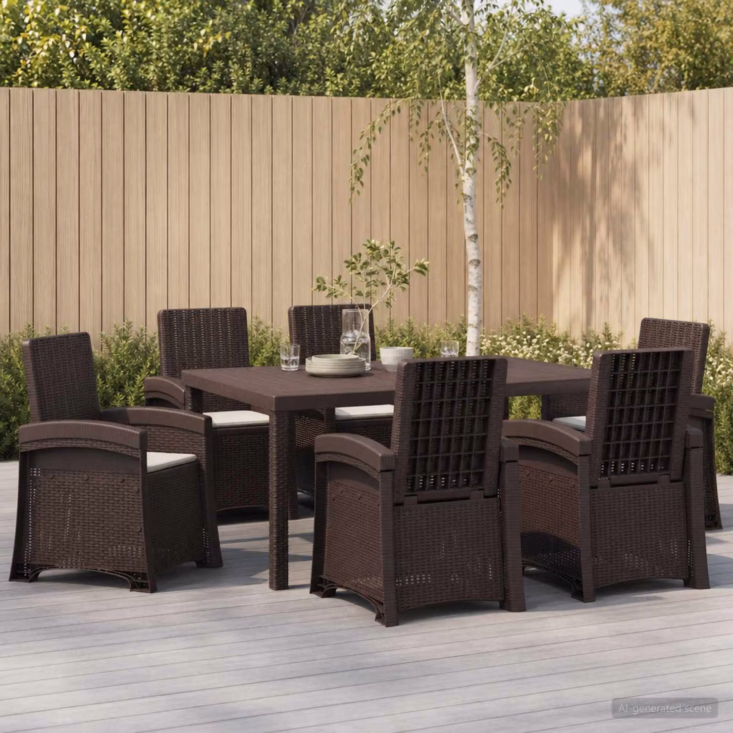 Set da pranzo per giardino e terrazza vidaXL in rattan sintetico da 7 pezzi, marrone e grigio
