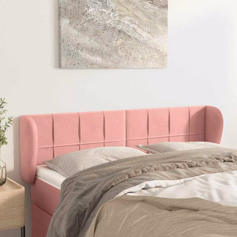 Testiera ad orecchio vidaXL in velluto rosa con struttura in legno L: 147 cm, P: 23 cm, H: 78-88 cm