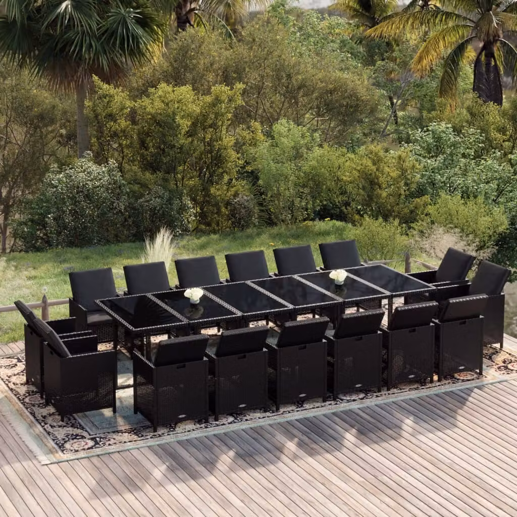 Maison Exclusive - Set da pranzo da giardino da 17 pezzi con cuscini in rattan sintetico nero