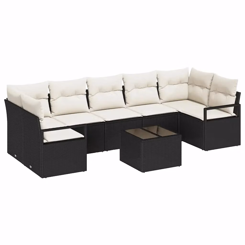 Set di divani da giardino vidaXL a forma di U, 8 pezzi, nero e beige, con struttura in metallo e polyrattan e cuscini inclusi – 2