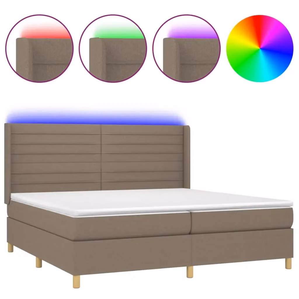 Letto a molle con materasso e illuminazione LED vidaXL, colore tortora, in tessuto, 200x200 cm – 2