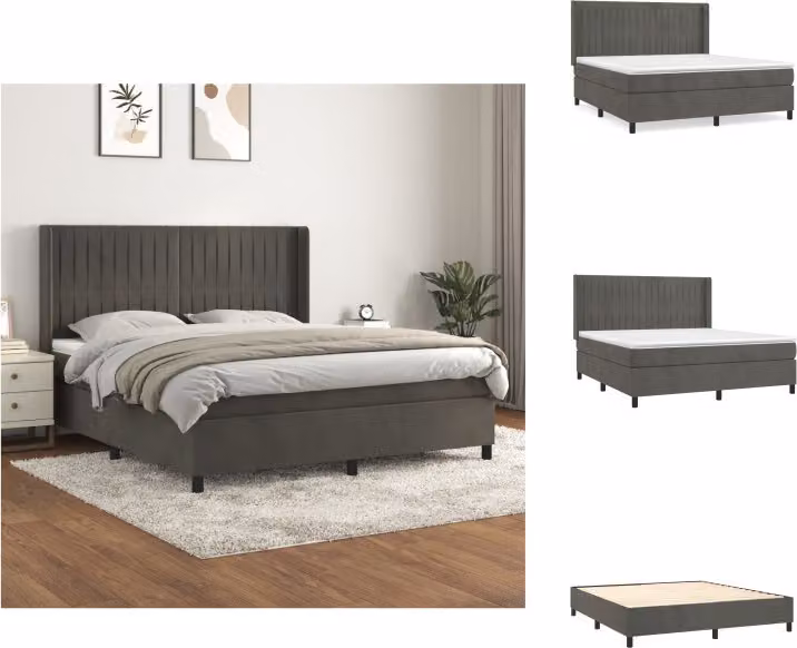 vidaXL Letto a molle con materasso grigio scuro 180x200 cm in velluto - Letti e strutture letto
