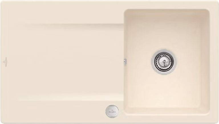 Lavello Villeroy&Boch con scarico a scomparsa con funzionamento eccentrico, Siluet 50 Ivory 90x51cm, reversibile