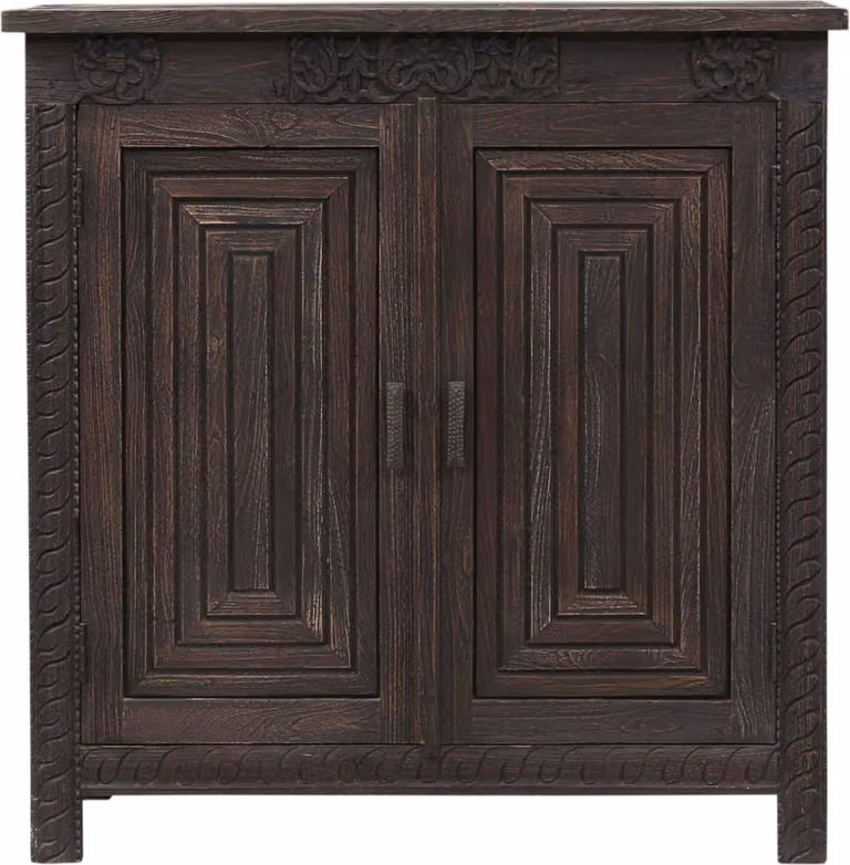 Cassettiera vintage Marrakech con ante in legno 99cm | Decorazione scandinava piccola credenza cassettiera Camelea intagliata a mano per riporre e decorare con stile Estetica in soggiorno e camera da letto