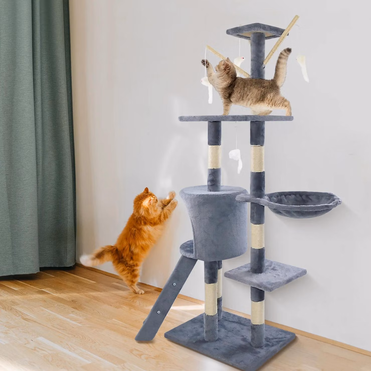Albero per gatti - Torre da arrampicata alta 140 cm - Albero per gatti multistrato - Pali in juta per graffiare - Tana per gatti e amaca - Centro attività per interni - Adatto a gatti di piccola e grande taglia
