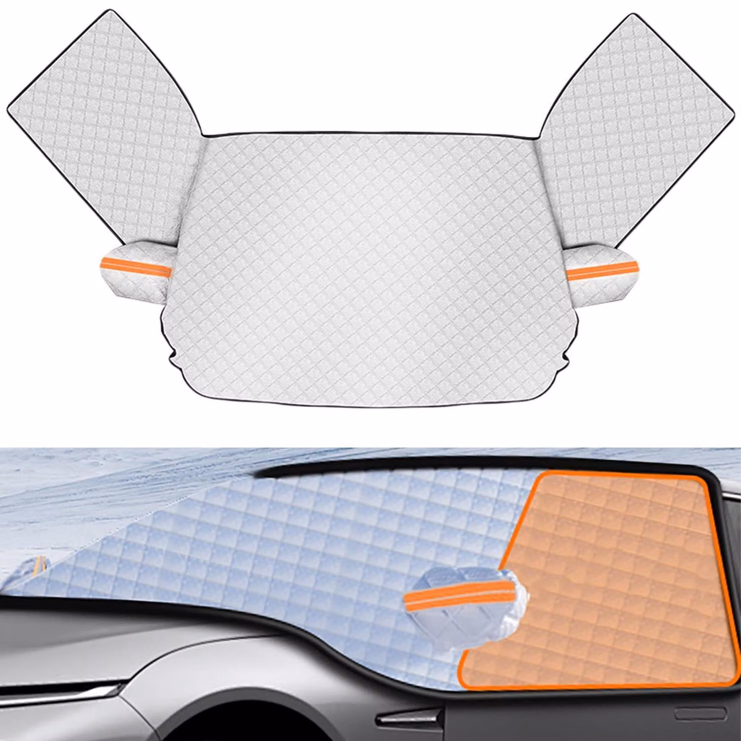 Copertura per parabrezza invernale e parasole, dimensioni 265x155x110 cm, colore argento, per auto berlina