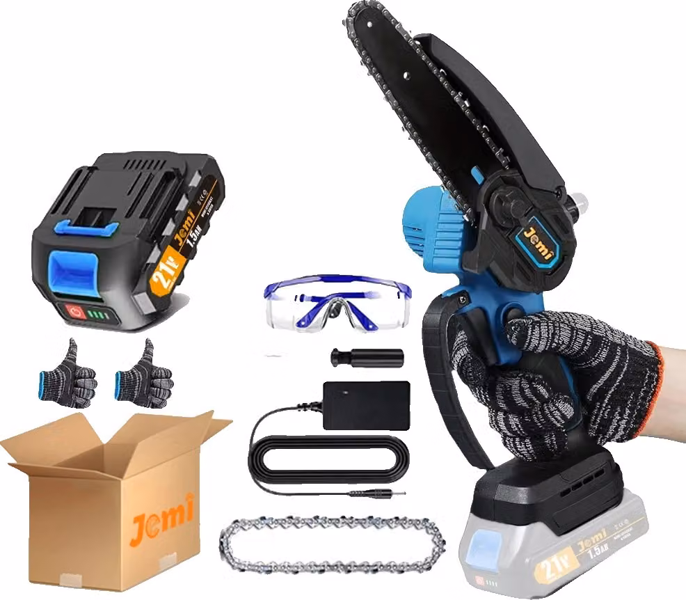 Motosega elettrica, leggera (1,3 kg), alta velocità (22.000 giri/min), 1 batteria e 1 catena (scatola)