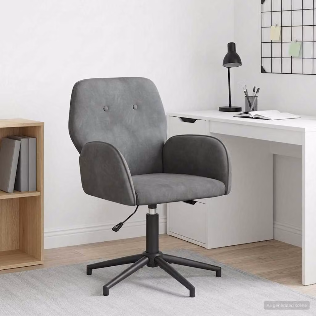 Sedia da scrivania girevole vidaXL in velluto grigio con braccioli L/P/H: 54 x 55 x 90 cm