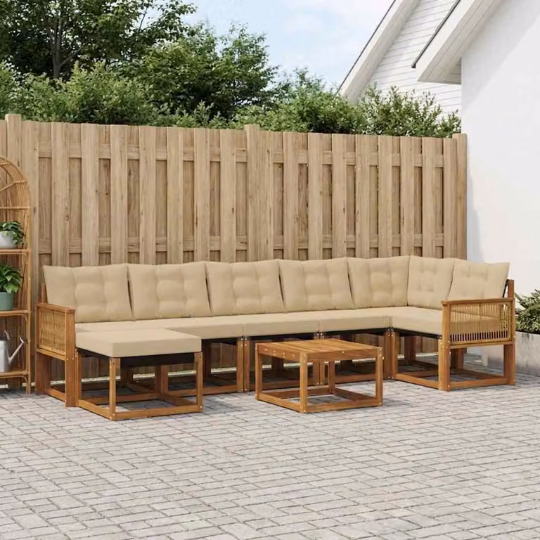 Set di divani da esterno vidaXL 8 pz in legno di acacia con cuscini beige e marrone