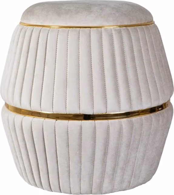 Pouf Doric 200 in Velluto Misto Cotone Taupe e Oro