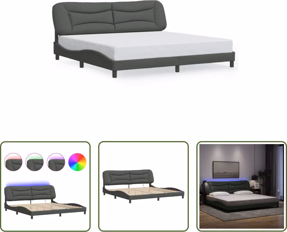 The Living Store Struttura letto con tessuto LED grigio scuro 200x200 cm