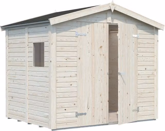 Casetta da giardino in legno beige Esterni da Vivere con pavimento e finestra, spessore pannelli 16 mm, L 243 cm x P 190 cm – 1