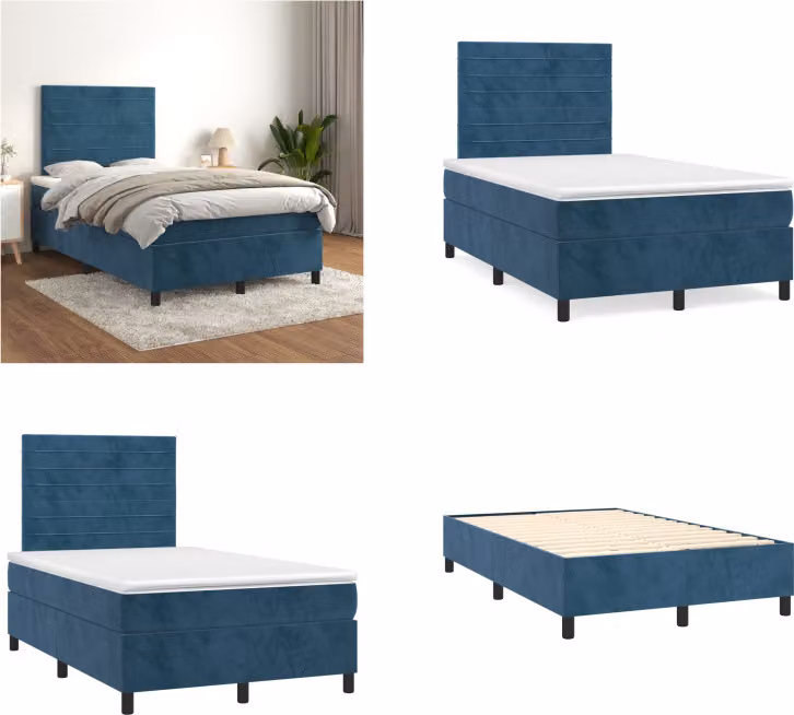 vidaXL Letto a molle con materasso blu scuro 120x200 cm in velluto - Letto a molle - Boxspringbetten - Bett - Schlafzimmermöbel