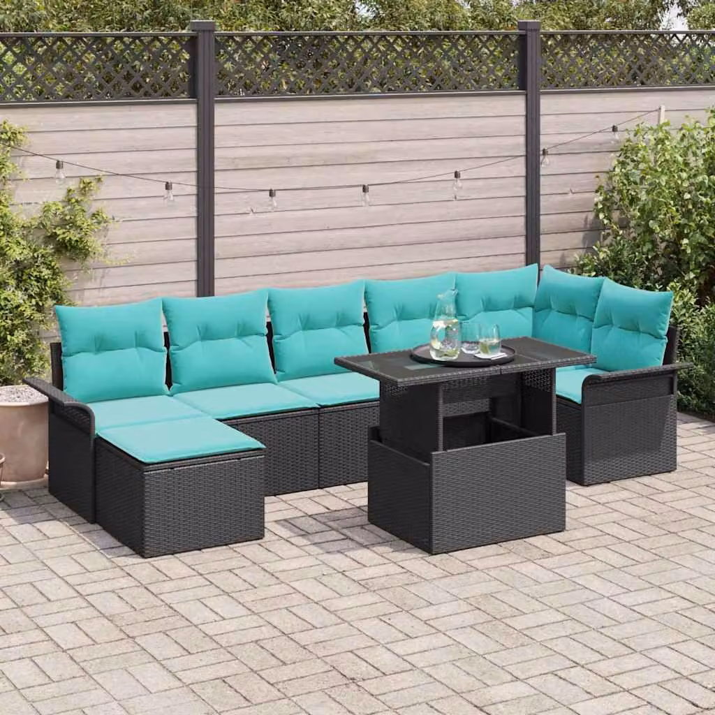 Maison Exclusive - Set da giardino composto da 8 pezzi. Colore: nero. Materiale: rattan sintetico