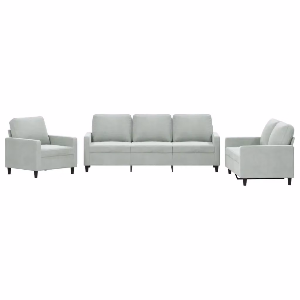 Set di divani 3 pezzi vidaXL in velluto grigio con cuscini per soggiorno moderno – 2