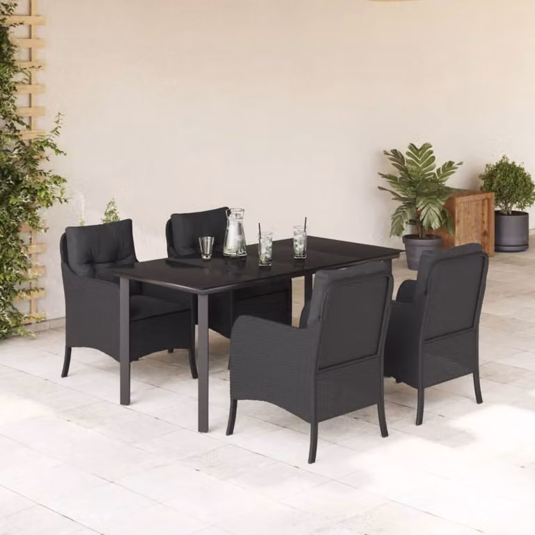 Set da Pranzo da Giardino vidaXL 5 pz in Polyrattan Nero con Piano in Vetro