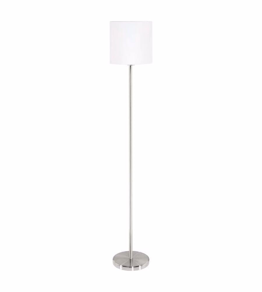 Eglo Piantana Pasteri Moderna in Metallo e Tessuto Bianco e Argento, Ø 28 cm, H 157,5 cm
