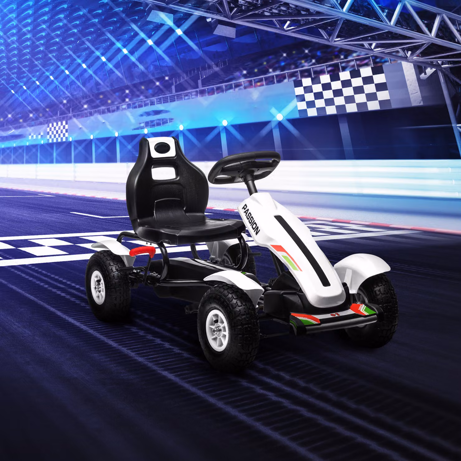 Go Kart a Pedali HOMCOM per Bambini con Sedile Regolabile e Freno a Mano, Plastica e Metallo, Bianco, L 121 x P 58 x H 61 cm – 2