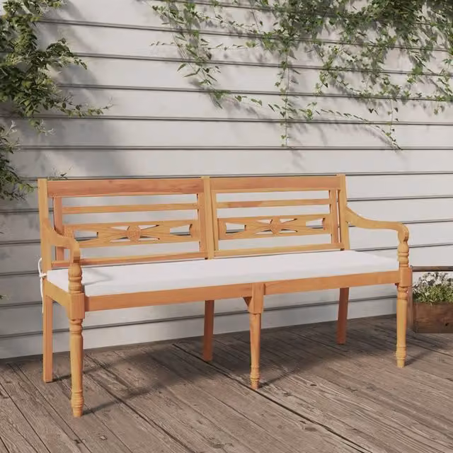 Panchina Batavia vidaXL in legno massello di teak con cuscini marroni L: 150 cm