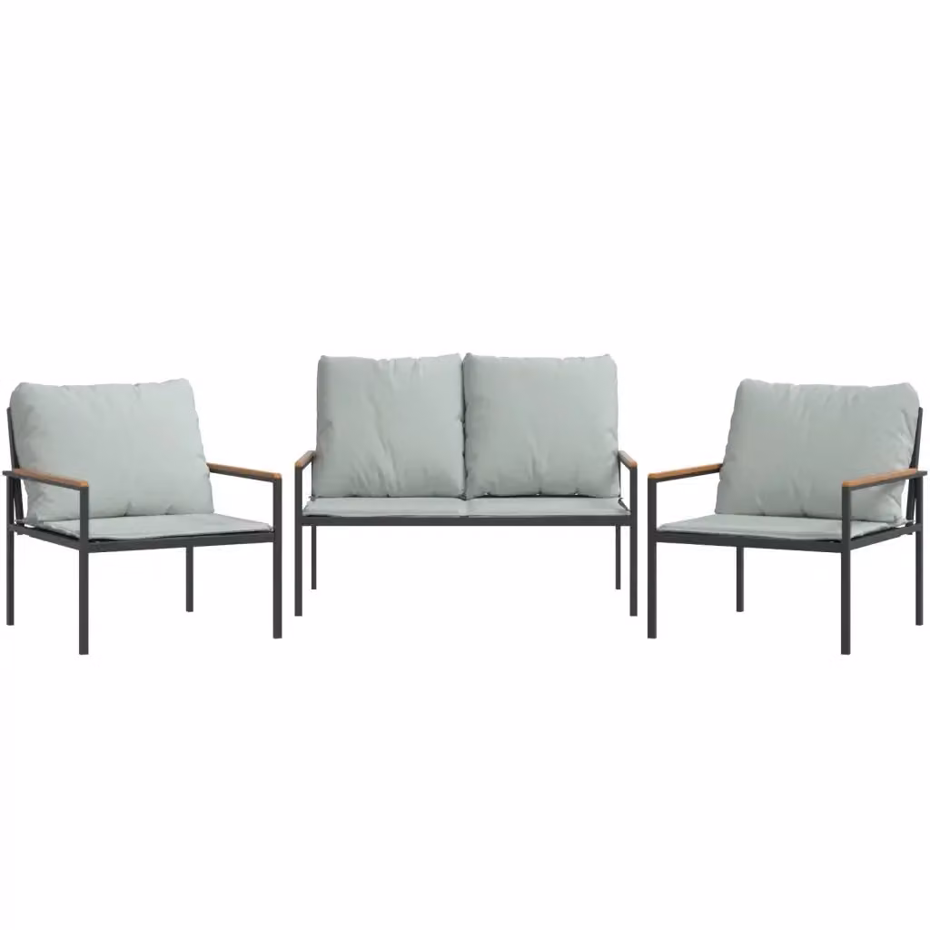 Set Salotto da Giardino vidaXL 3 pz in Acciaio Antracite con Cuscini e Tessilene – 2