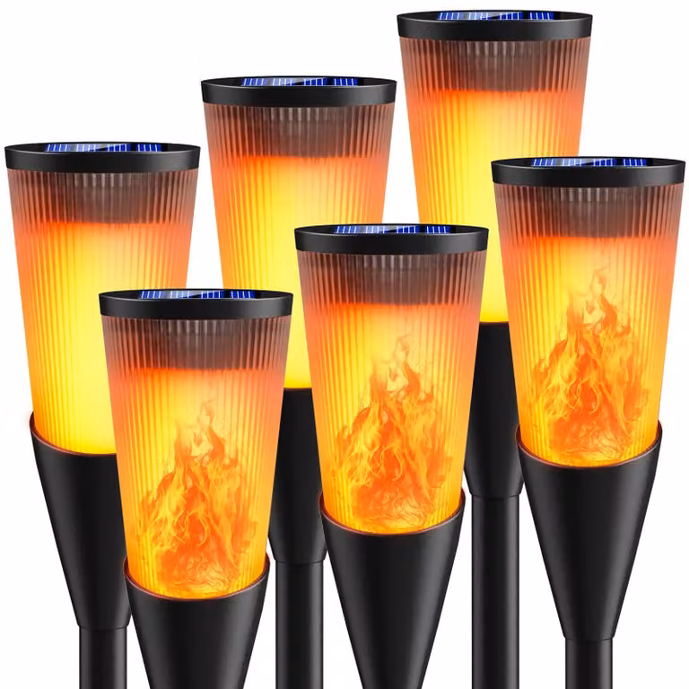 Luci solari da esterno per giardino, set di 6 lanterne solari con fiamma tremolante